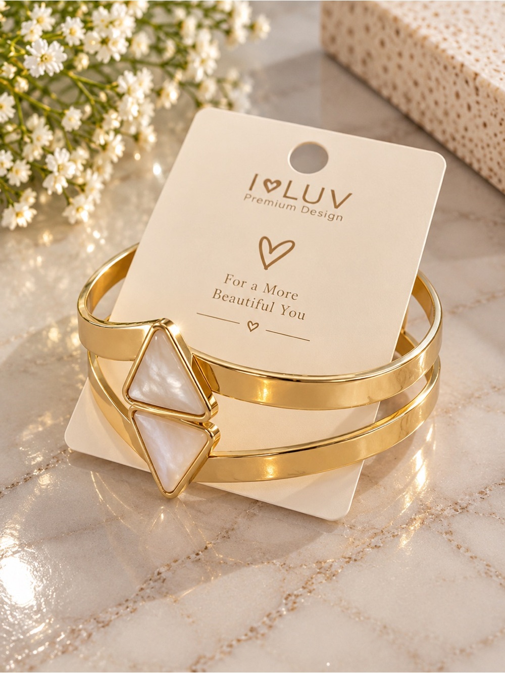 Gold Bracelet with White Mother-of-Pearl Accents